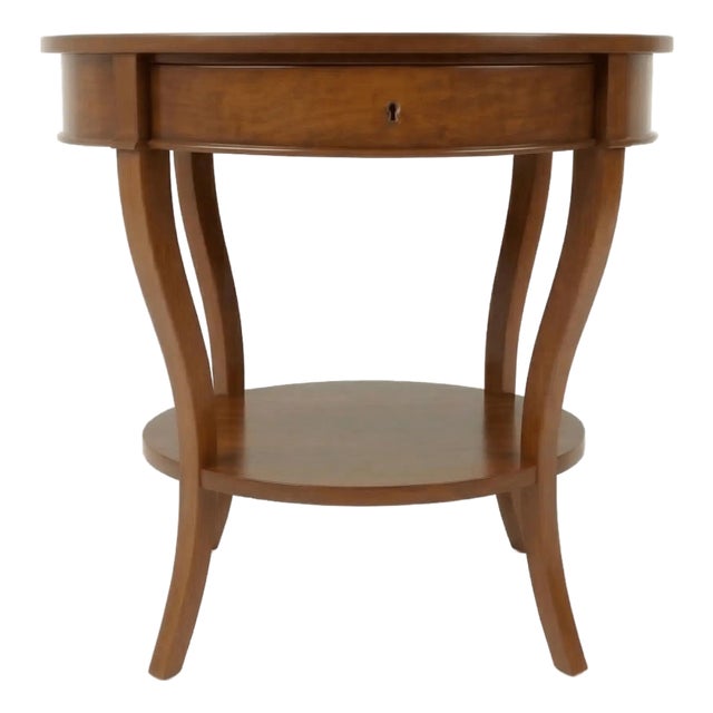 Kensington Regency-Style Round Bedside Table in Solid Mahogany For Sale