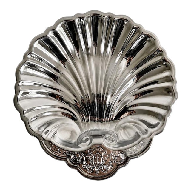 Costal Hollywood Regency Clam Shell Metal Chrome Finish Decorative Bowl Dish For Sale