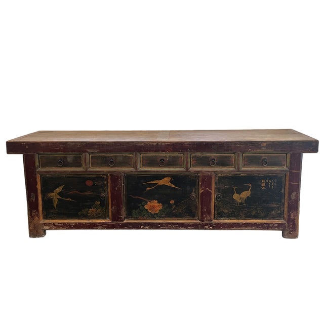 Chinese Hand Painted 98" Inch Long Asian Buffet Sideboard For Sale - Image 3 of 11