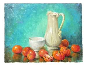 Marie-Madeleine De Rasky, Tomatoes and Pot, Oil on Canvas