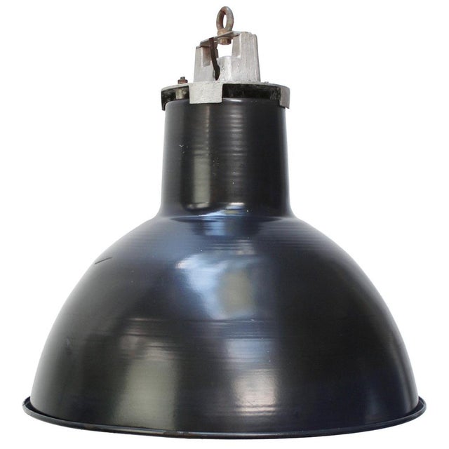 Metal Vintage Industrial Blue and Black Enamel Pendant Light from Mazda For Sale - Image 7 of 7