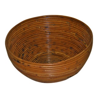 Gabriella Crespi Style Italian Pencil Reed Rattan Planter Fruit Bowl For Sale