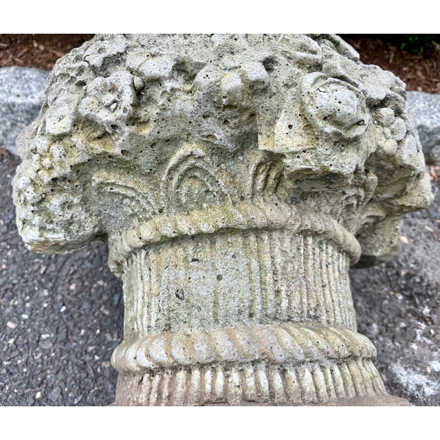 Cast Stone Flower Basket Garden Ornament Sculpture Mid 20th Century For Sale - Image 15 of 18
