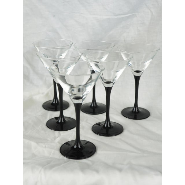 Glass 1980s Luminarc French Martini Glasses With Black Stems - Set of 6 For Sale - Image 7 of 11