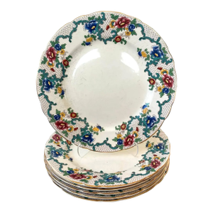Vintage Royal Cauldon Floral Dinner Plate Set (6 Plates) - Stamped/Made in England
