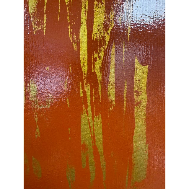 Brick Red Framed Abstract Acrylic Painting With Metallic Gold Accents, Artist Jennifer Hollack For Sale - Image 8 of 9