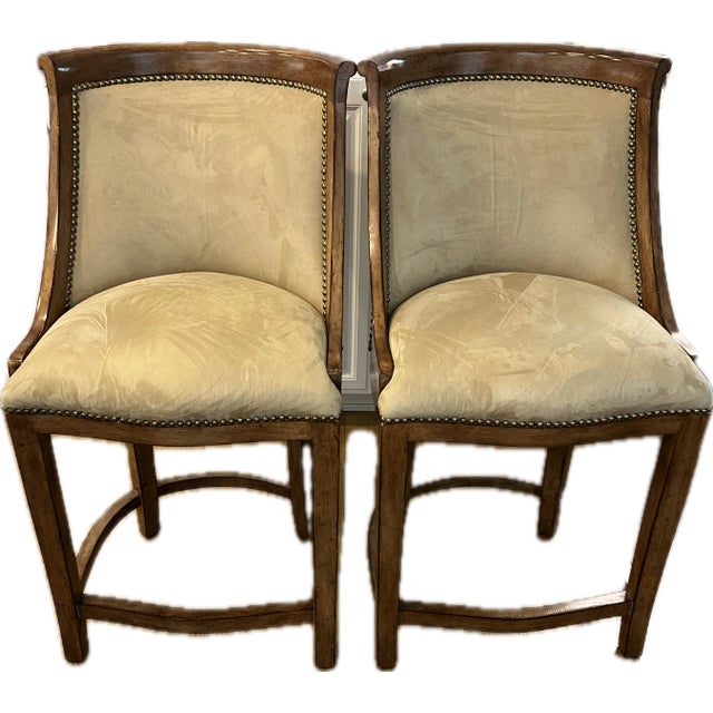 Animal Skin Bar Stools, Kreiss With Nail Heads and Suede Fabric- Set of 2 For Sale - Image 7 of 9