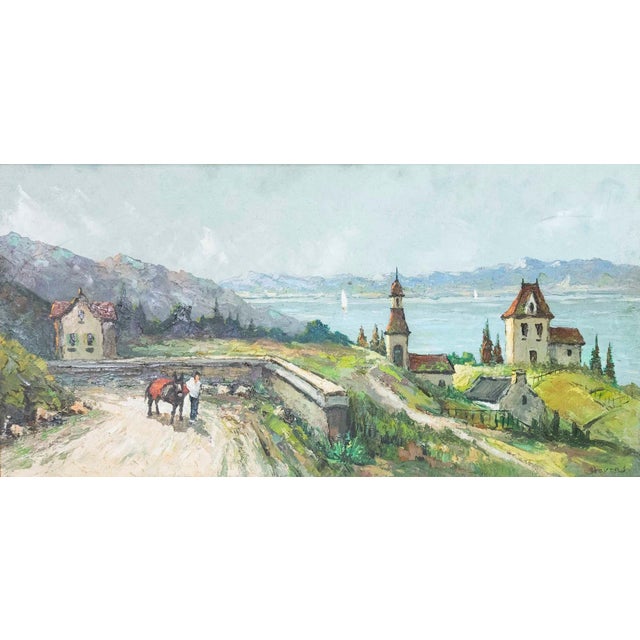 Stevens, Southern European Lakeside Landscape, Oil on Canvas, Mid-20th Century For Sale - Image 9 of 10