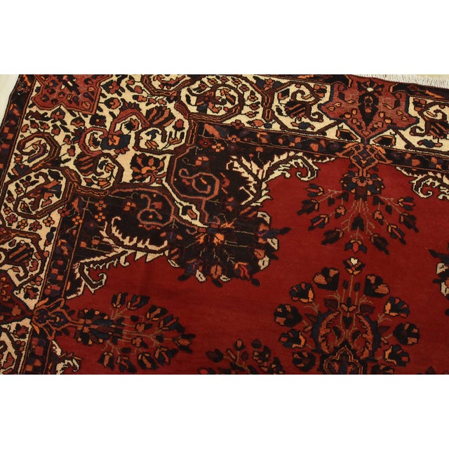 Textile Baloch Rug 7’4” X 10’2” Red Wool Vintage Traditional Hand-Knotted Carpet For Sale - Image 7 of 14