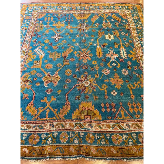 Late 19th Century Square Blue Antique Oushak 19th Century Rug - 7'9" x 8'9" For Sale - Image 5 of 9