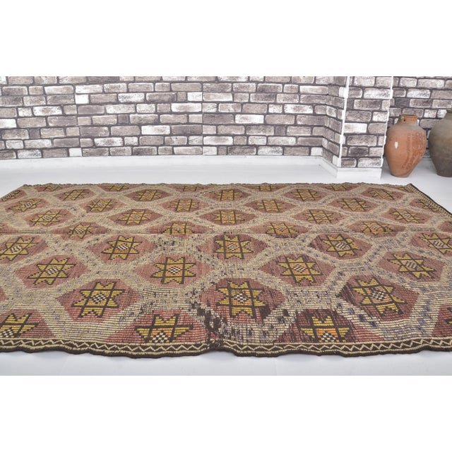 1960s Oushak Geometric Wool Kilim Rug For Sale - Image 4 of 10