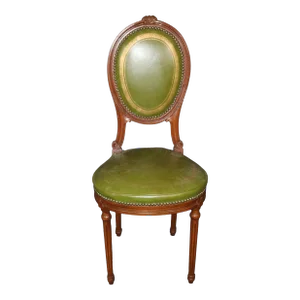 Fine Quality Louis XVI Style Green Gold Embossed Leather Vanity Side Chair