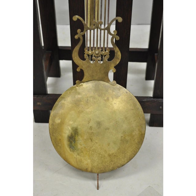 Antique Mission Arts and Crafts Oak Wood Tall Case Grandfather Clock For Sale - Image 14 of 17