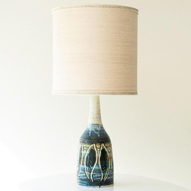 Blue Brown Ceramic Table Lamps attributed to R. Houben, 1970 For Sale - Image 3 of 10