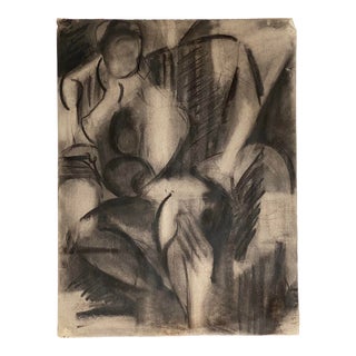 Original Vintage Cubist Abstract Nude Charcoal Drawing by Joyce Simmons Ray For Sale