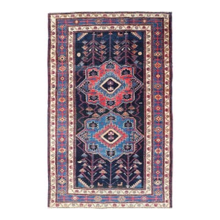 Antique Persian Kurdish Tribal Rug in Sub-Geometric Medallion Design 4'5 X 7'8 For Sale