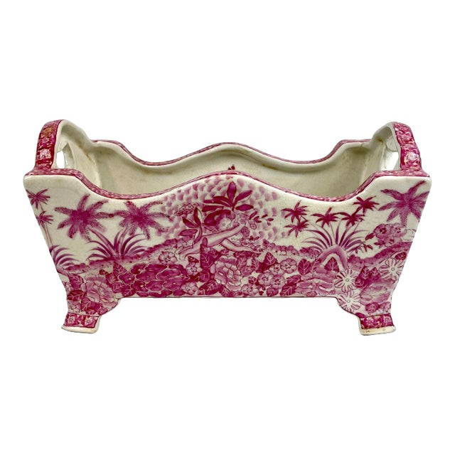 Late 20th Century Pink Chinoiserie Style Porcelain Tray For Sale