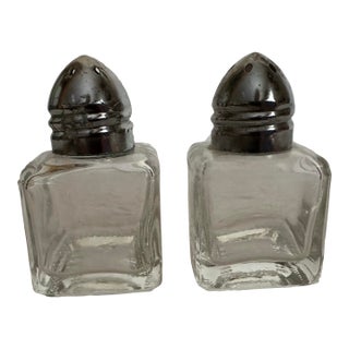 Vintage 1900s Small Square Shaped Glass Salt & Pepper Shakers- Set of 2 For Sale