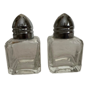 Vintage 1900s Small Square Shaped Glass Salt & Pepper Shakers- Set of 2