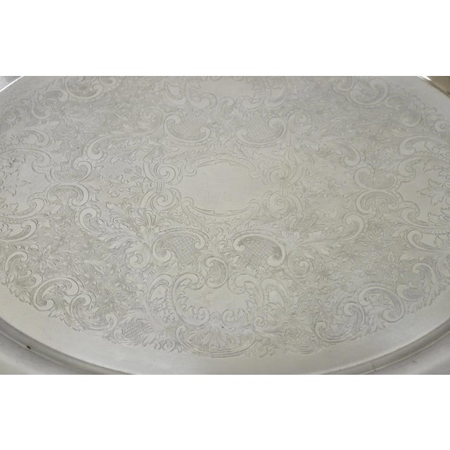 Metal Vintage Poole 400 Lancaster Rose Silver Plated Bar Serving Platter Tray on Feet For Sale - Image 7 of 15