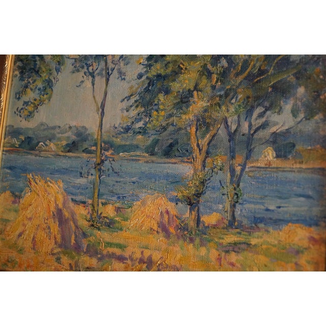 Paint 1930s New York State Haystacks Landscape Painting For Sale - Image 7 of 12