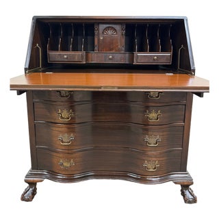 Vintage Chippendale Style Fall Front Drop Front Secretary Desk For Sale