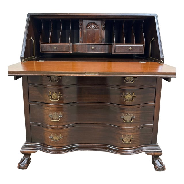 Vintage Chippendale Style Fall Front Drop Front Secretary Desk For Sale
