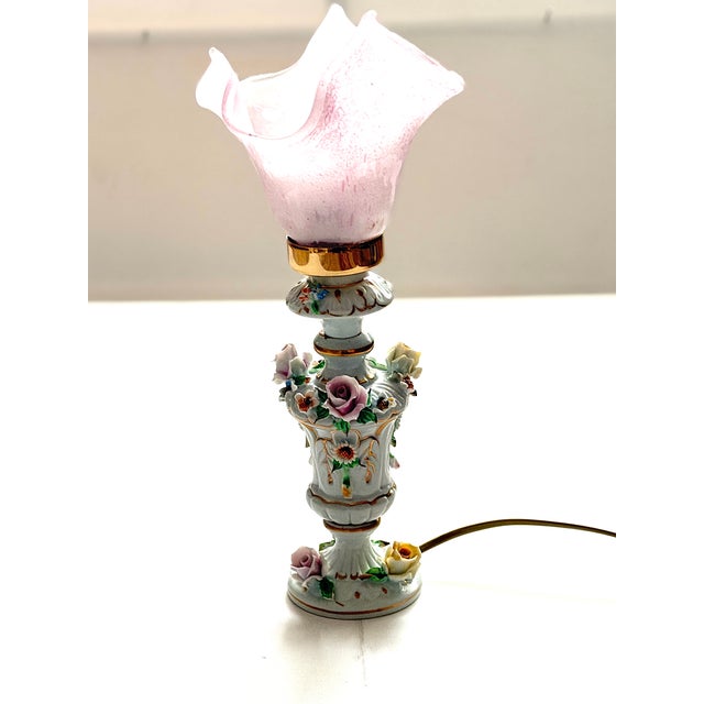 1960s Porcelain Table Lamp with Glass Shade from Capodimonte, 1960s For Sale - Image 5 of 18