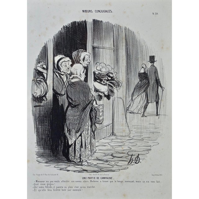 This is a 19th century Honore Daumier lithographic caricature/satire entitled "Une Partie de Campagne" (Part of the...