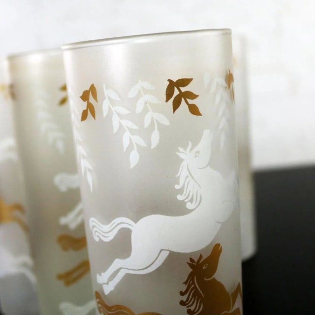 Boxed Set of 8 MidCentury Modern Libbey Cavalcade Galloping Horse Tom