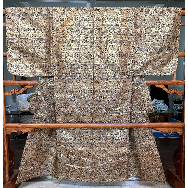 Japanese Brocade Noh Costume Kimono Robe Meiji Period For Sale - Image 9 of 18