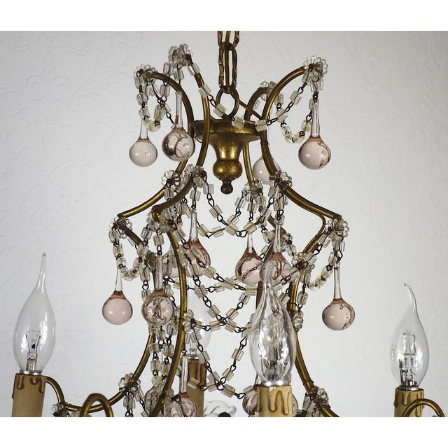 Metal Gold-Plated Metal & Murano Glass Drop Chandelier, 1930s For Sale - Image 7 of 14