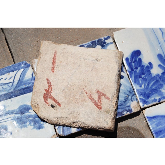 Blue 18th Century Antique Portuguese Blue & White Tiles With Floral Cartouche and Landscape Motifs Set of 6 For Sale - Image 8 of 8