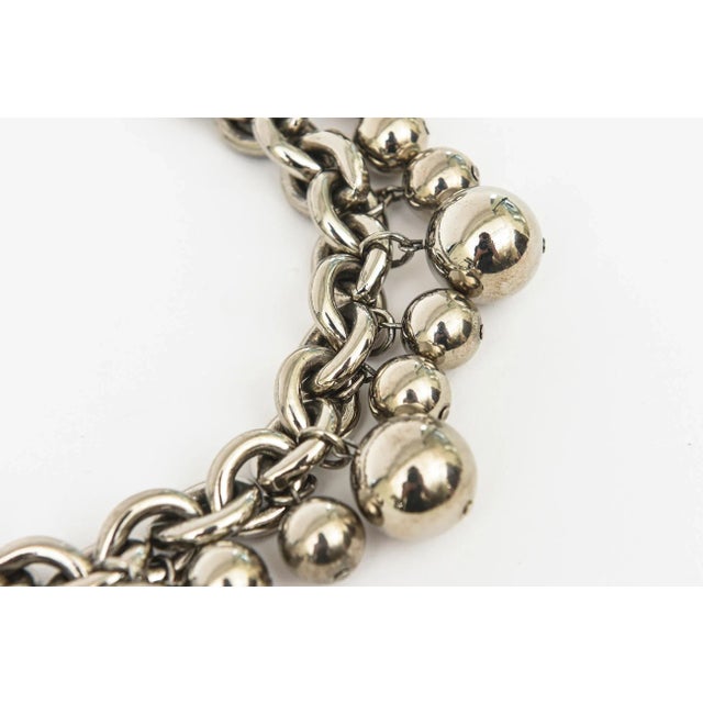 Vintage Signed Givenchy Chromed Metal Chain and Ball Pendant Necklace For Sale - Image 9 of 12
