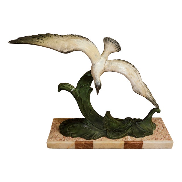 Art Deco Seagull in Flight on a Wave in Spelter and Marble from Sculpture, 1890s For Sale