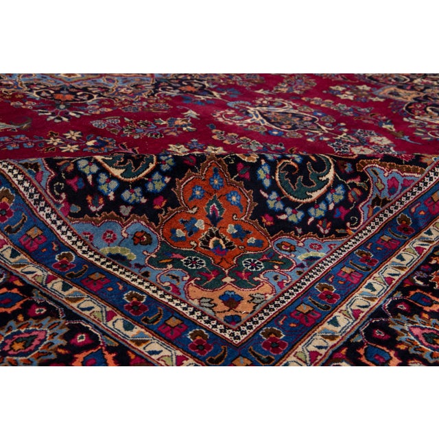 1950s Vintage Kashan Persian Medallion Wool Rug in Red For Sale - Image 10 of 10