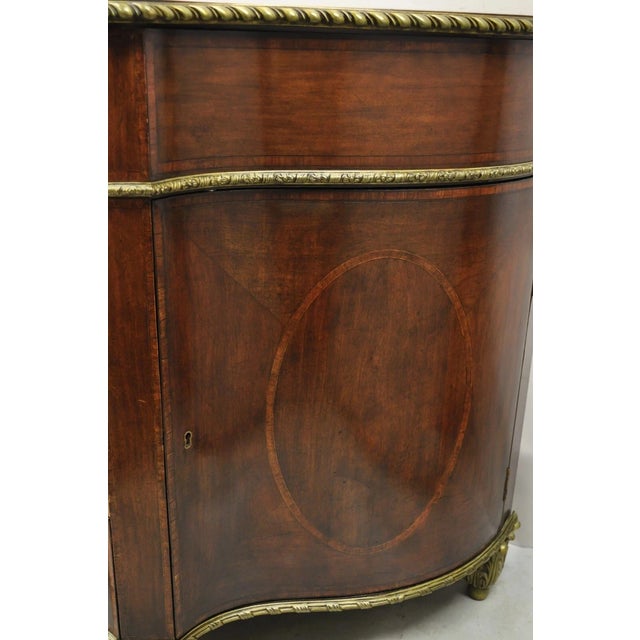 Antique French Louis XVI Style Mahogany Bow Front Bombe Buffet Commode Chest For Sale - Image 9 of 12