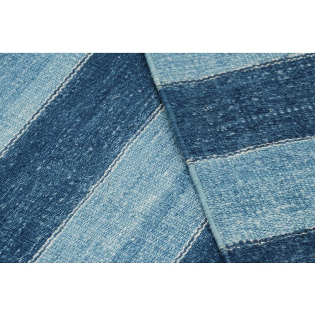 Textile Rug & Kilim's Contemporary Dhurrie Rug in Blue Geometric Stripes - 10x14 For Sale - Image 7 of 8