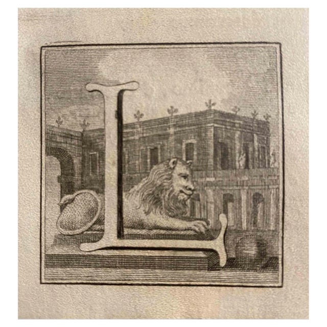 Luigi Vanvitelli, Letter of the Alphabet L, Etching, 18th Century For Sale