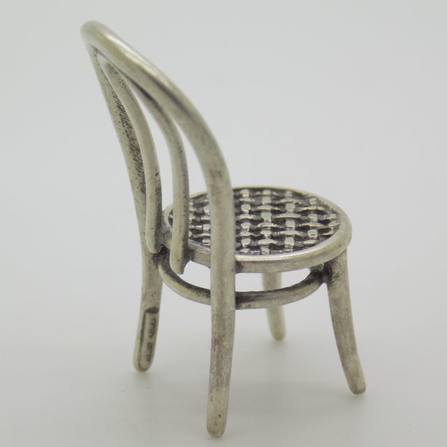 Vintage Italian Handmade Silver 800 Straw Chair Miniature, Arezzo, 1980s For Sale - Image 4 of 12