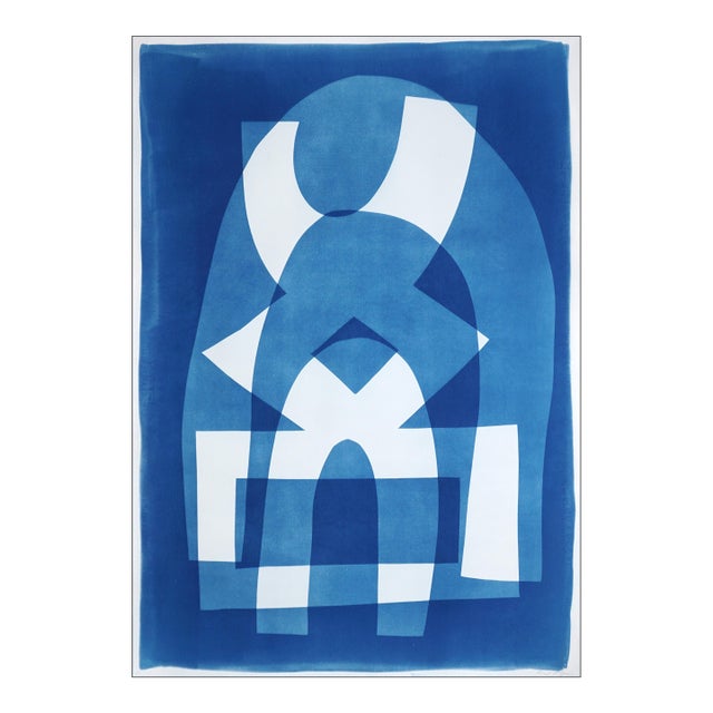 2025, Abstract Geometric Figures, Beneath the Rainbow, Handmade Cyanotype on Watercolor Paper by Kind of Cyan For Sale