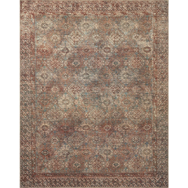 Amber Lewis x Loloi Billie Aqua / Rust 18" x 18" Sample Rug For Sale