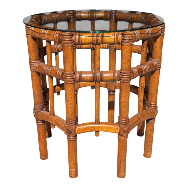 1960s Eclectic, Wooden, Octagonal Side Table With Chinoiserie Style For Sale