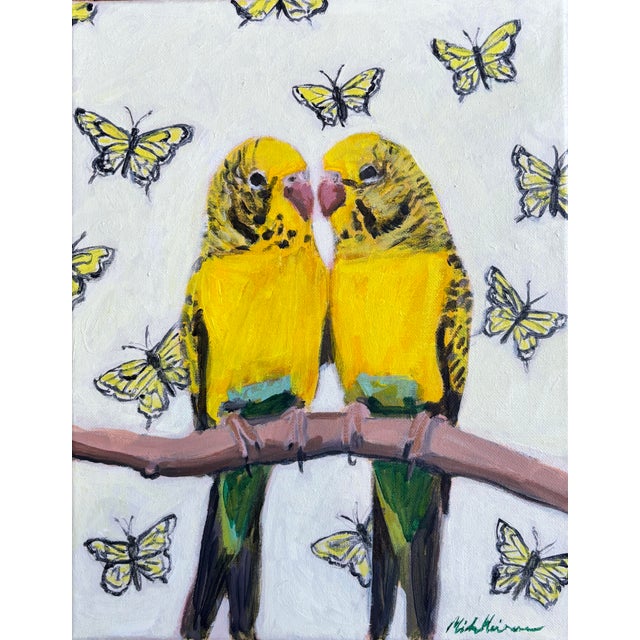 “Budgies and Butterflies” an Original Painting by Michelle Heimann . For Sale - Image 4 of 4
