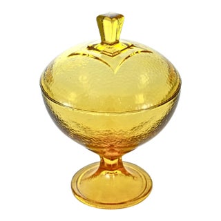 Amber Lidded Pedestal Bowl For Sale