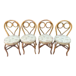 Late 20th Century Bamboo Rattan Bent Dining Chairs - Set of 4