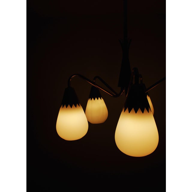 Scandinavian Ceiling Lamp in Brass and Opaline Glass, 1950s For Sale - Image 11 of 14