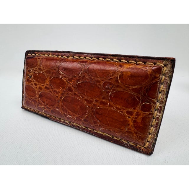 Early 20th Century Vintage Argentine Genuine Caiman Leather Desk Ink Blotter Rocker With Original Blotting Paper For Sale - Image 5 of 10