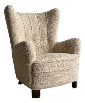 Mid-Century Modern Wingback Lounge Chair in Bouclé by Mogens Lassen for Fritz Hansen, 1950s