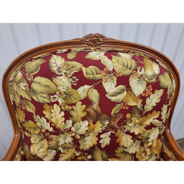 Wood Custom Overstuffed Pearson French Bergere Style Chairs With Squirrels - a Pair For Sale - Image 7 of 12
